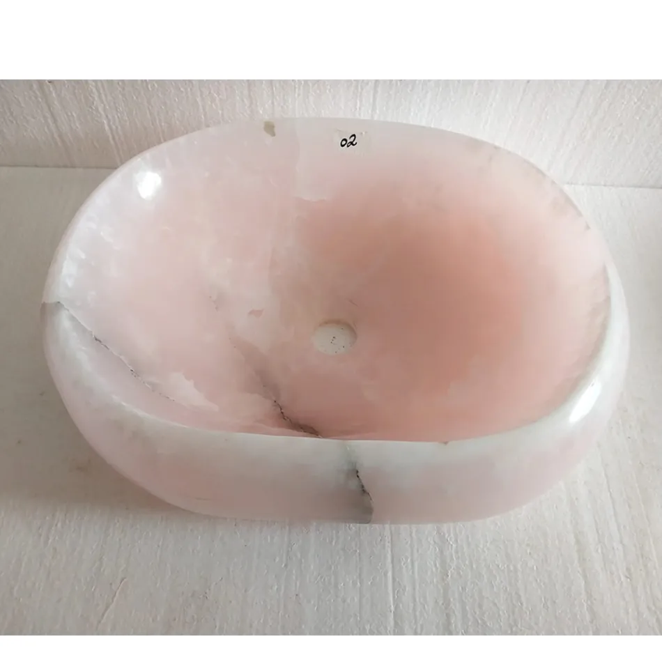 Lavabo da appoggio di design in pietra di onice rosa Baffo,pezzo unico Viadurini