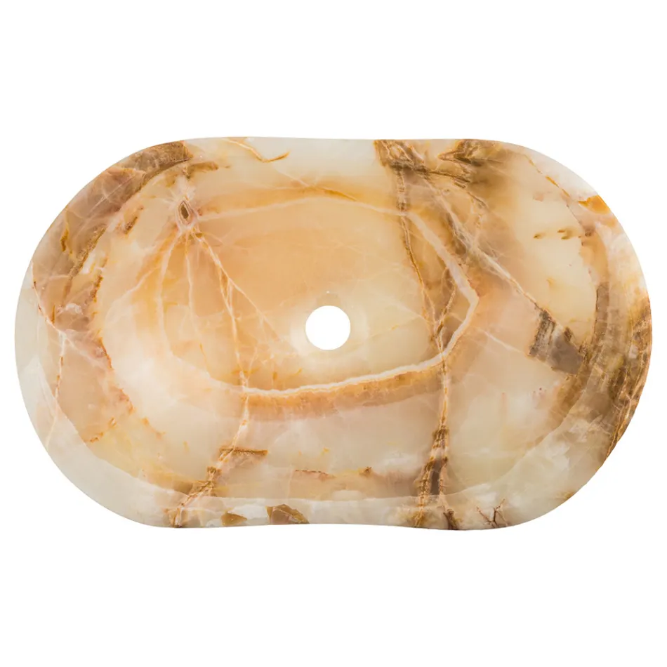 Lavabo da appoggio di design in pietra onice Lana, fatto a mano Viadurini