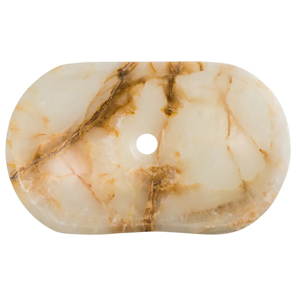Lavabo da appoggio di design in pietra onice Lana, fatto a mano Viadurini