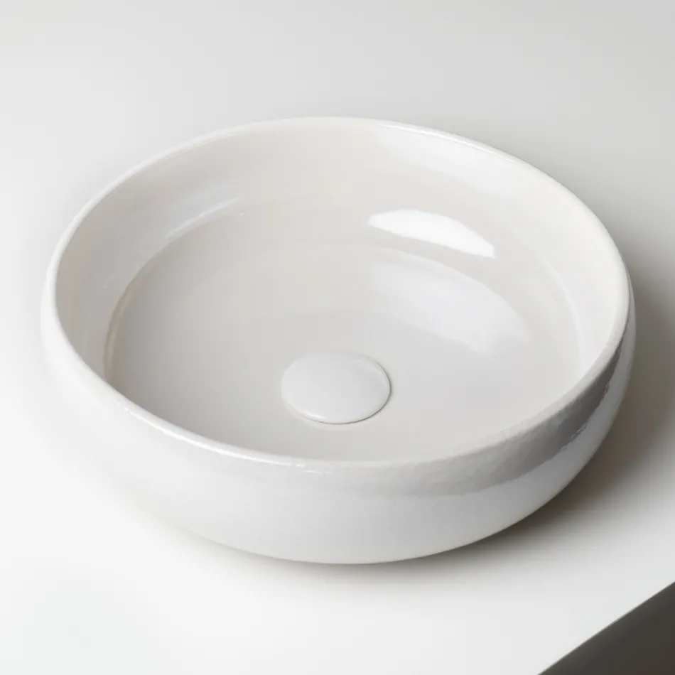 Lavabo da Appoggio in Argilla Raku e Lustro Metallico Craquele’ - Prisma Viadurini