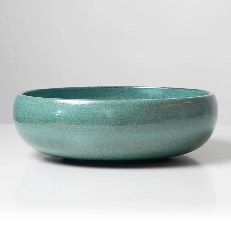 Lavabo da Appoggio in Argilla Raku e Lustro Metallico Craquele’ - Prisma Viadurini