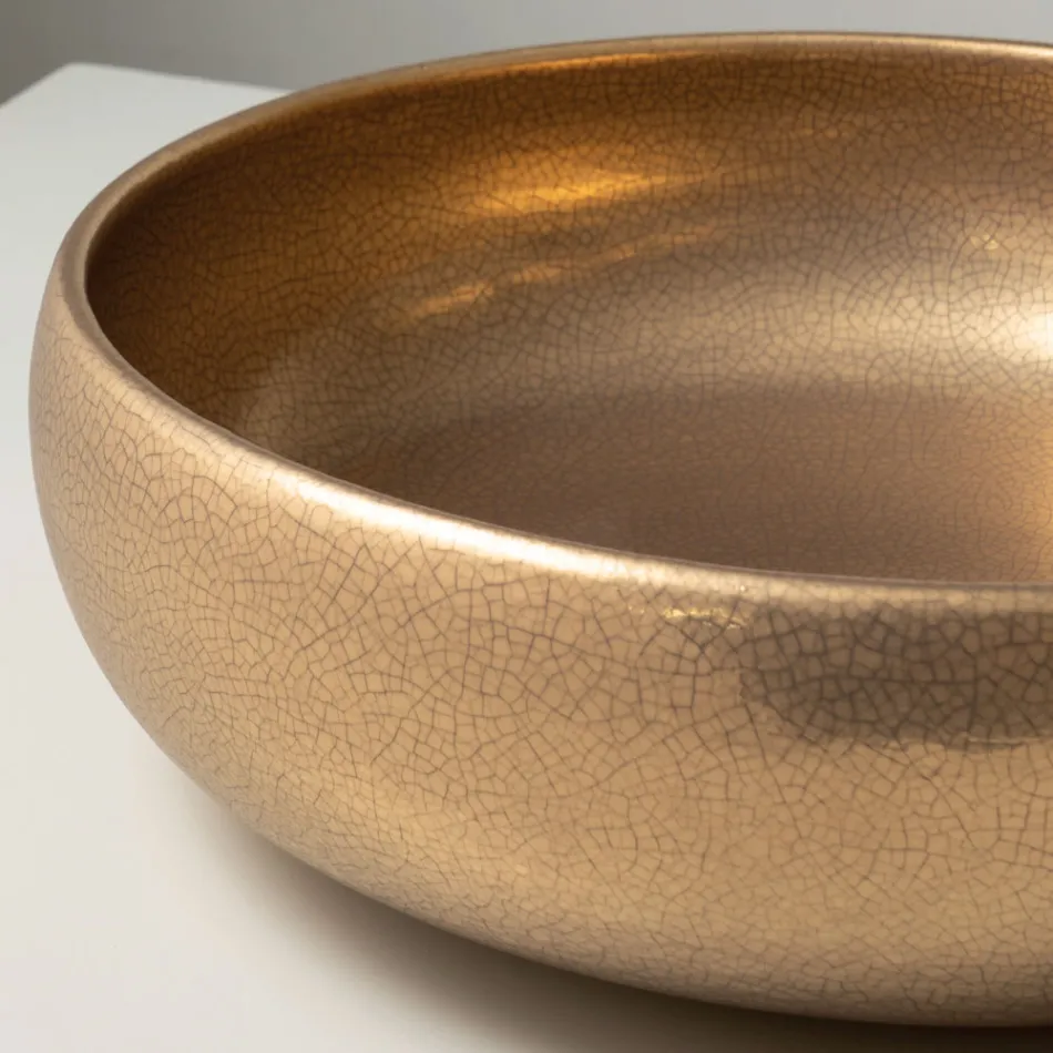 Lavabo da Appoggio in Argilla Raku Metallica Tornito a Mano - Prisma Viadurini