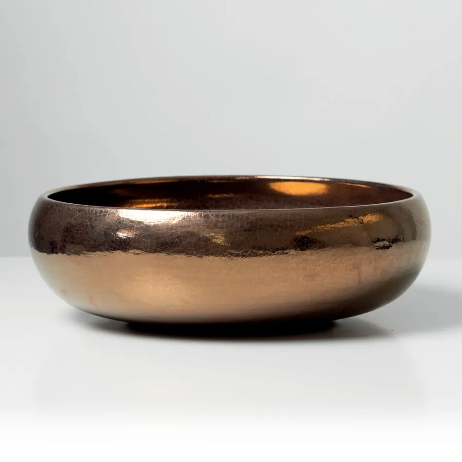 Lavabo da Appoggio in Argilla Raku Metallica Tornito a Mano - Prisma Viadurini