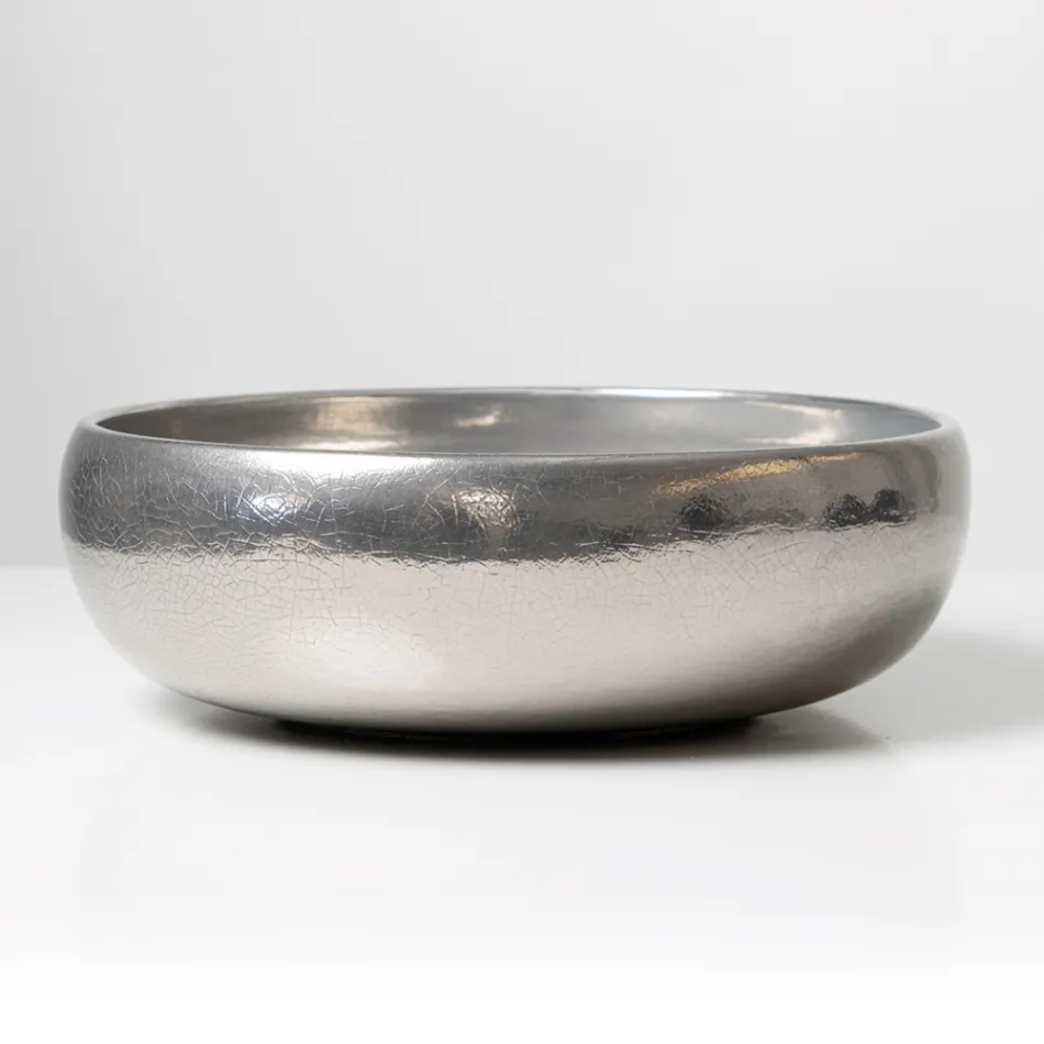 Lavabo da Appoggio in Argilla Raku Metallica Tornito a Mano - Prisma Viadurini