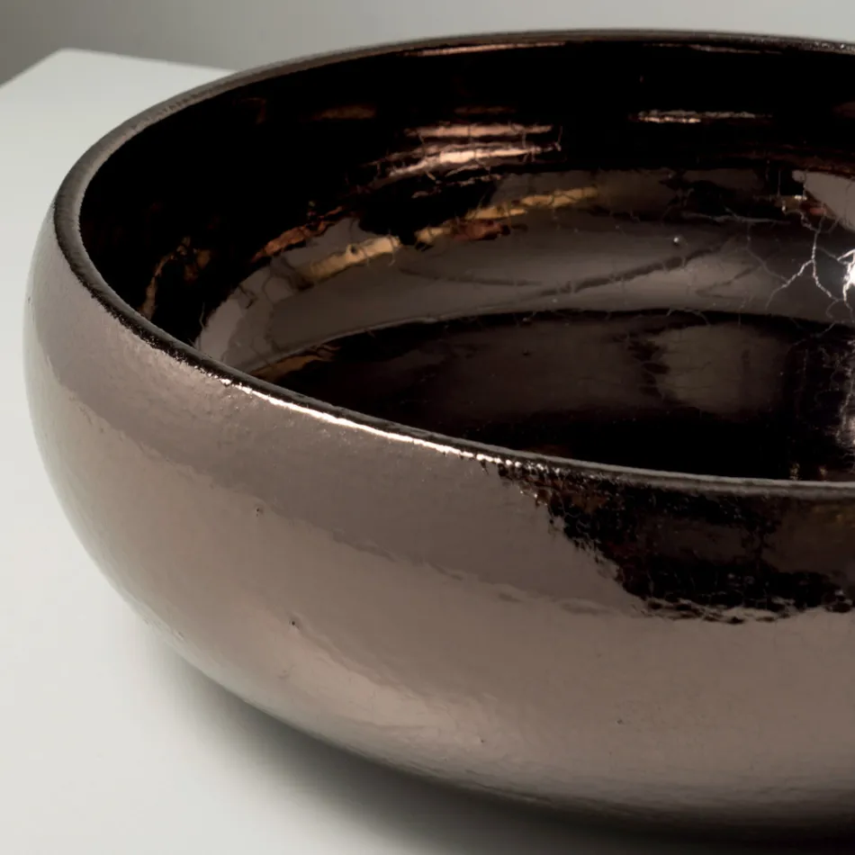 Lavabo da Appoggio in Argilla Raku Metallica Tornito a Mano - Prisma Viadurini