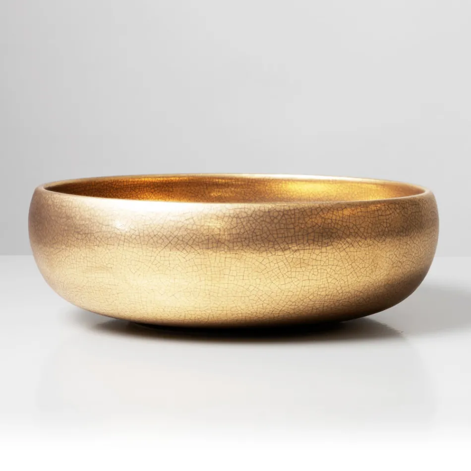 Lavabo da Appoggio in Argilla Raku Metallica Tornito a Mano - Prisma Viadurini