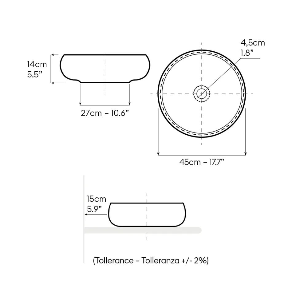 Lavabo da Appoggio in Argilla Refrattaria Scura od Ocra - Prisma Viadurini