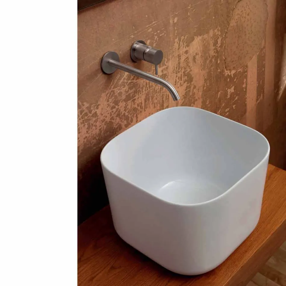 Lavabo da appoggio in ceramica design moderno Star Square 40x40 cm Viadurini