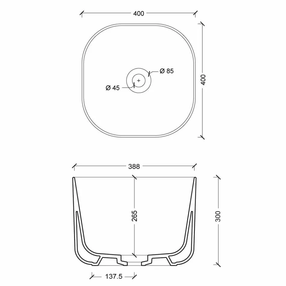 Lavabo da appoggio in ceramica design moderno Star Square 40x40 cm Viadurini