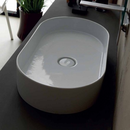 Lavabo da appoggio in ceramica design moderno Sun made Italy 65x35 cm Viadurini