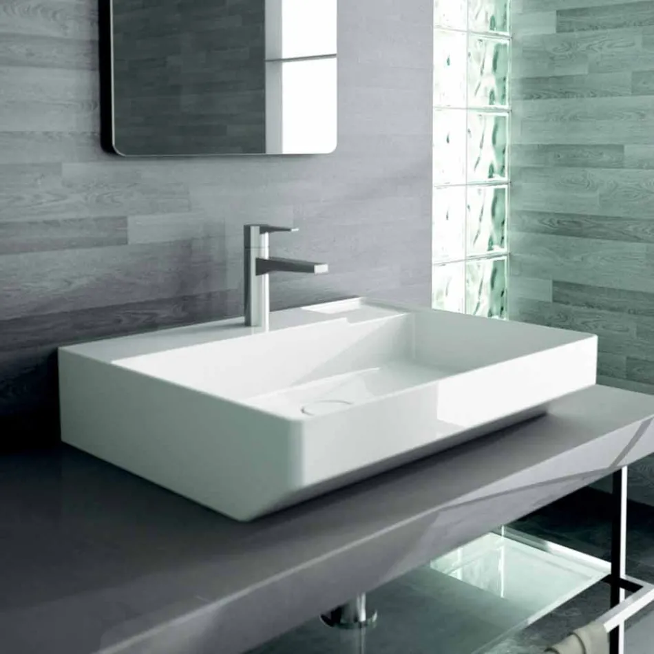 Lavabo da appoggio in ceramica di design fatto in Italia, Viviano Viadurini