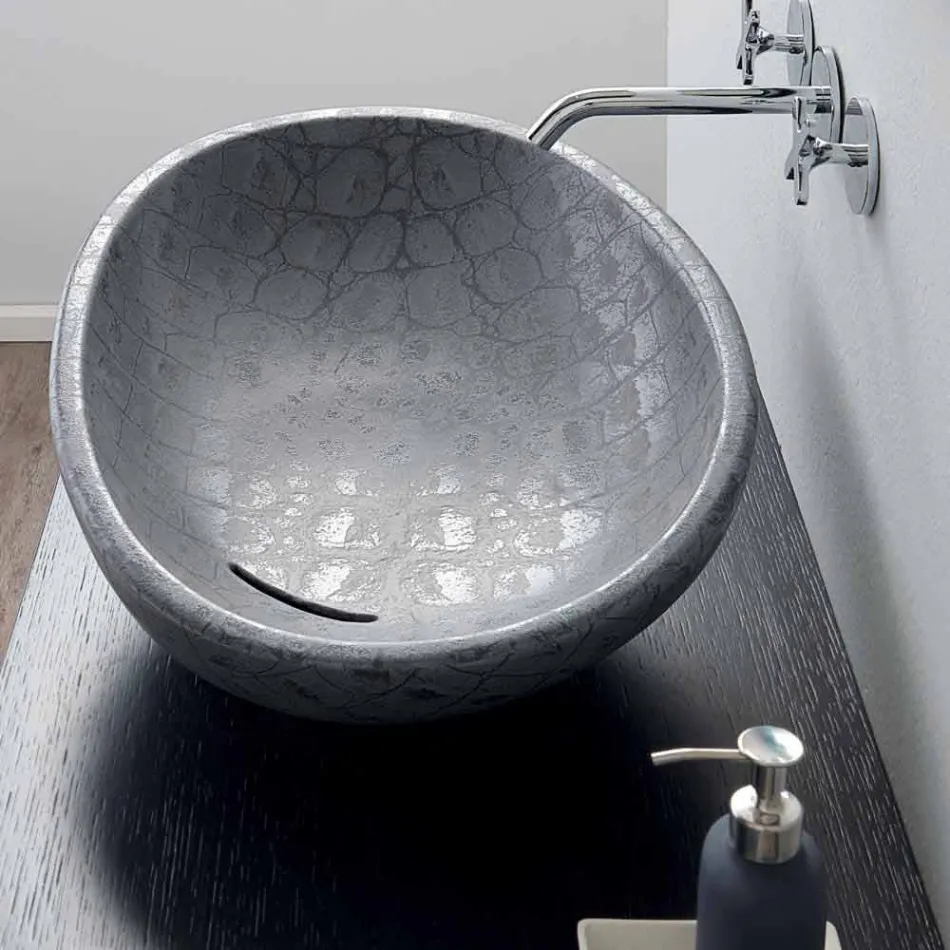 Lavabo da appoggio in ceramica stampa cocco grigio made Italy Glossy Viadurini