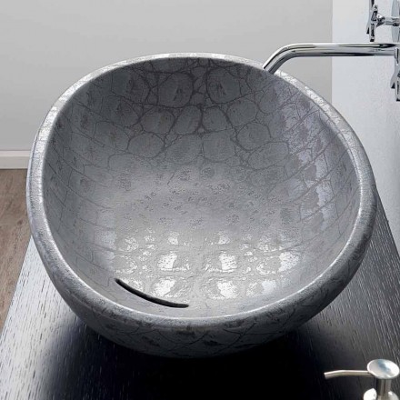 Lavabo da appoggio in ceramica stampa cocco grigio made Italy Glossy Viadurini