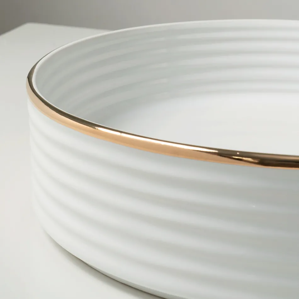 Lavabo da Appoggio in Gres Porcellanato con Bordo Smaltato - Vibrazione Viadurini