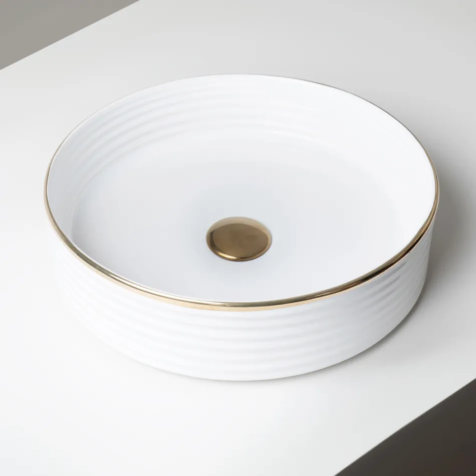 Lavabo da Appoggio in Gres Porcellanato con Bordo Smaltato - Vibrazione Viadurini