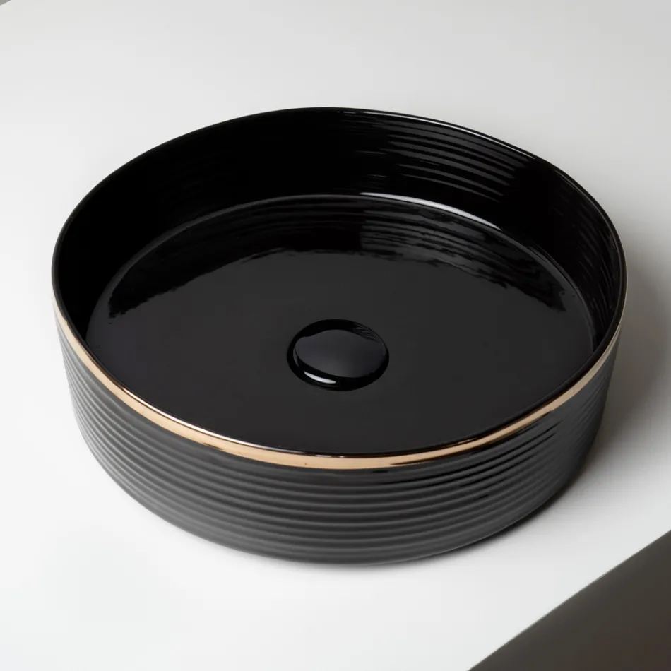 Lavabo da Appoggio in Gres Porcellanato con Bordo Smaltato - Vibrazione Viadurini