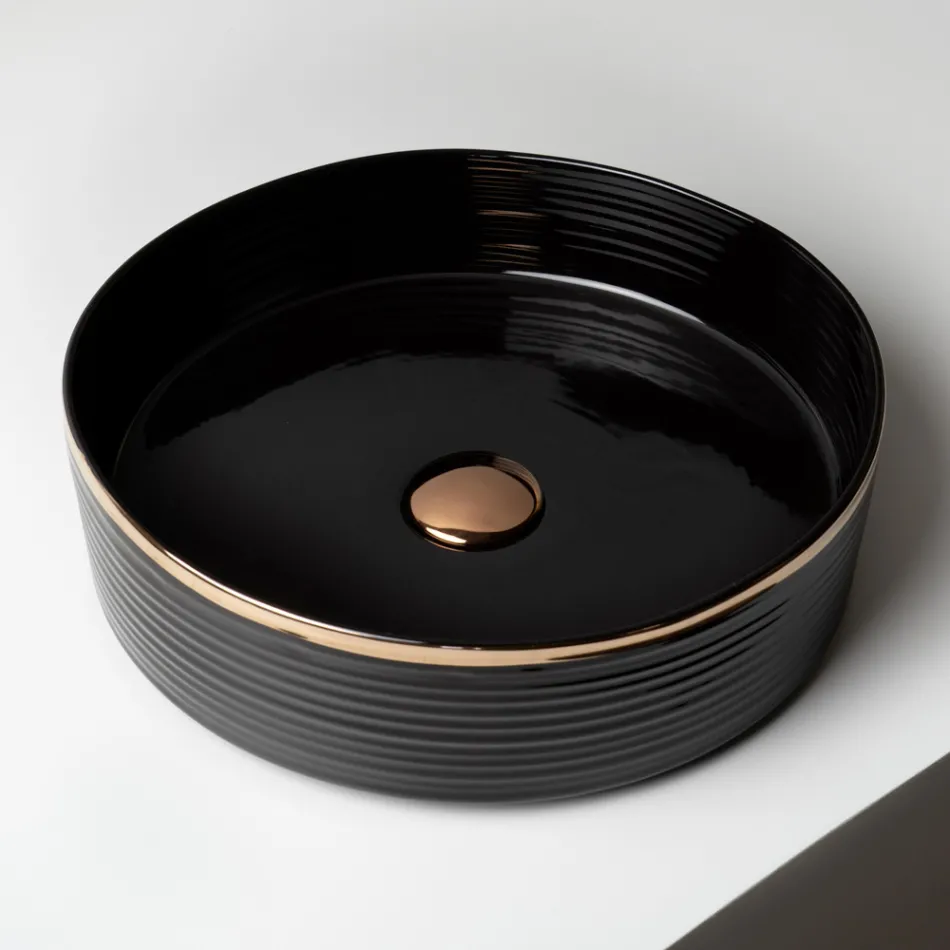 Lavabo da Appoggio in Gres Porcellanato con Bordo Smaltato - Vibrazione Viadurini