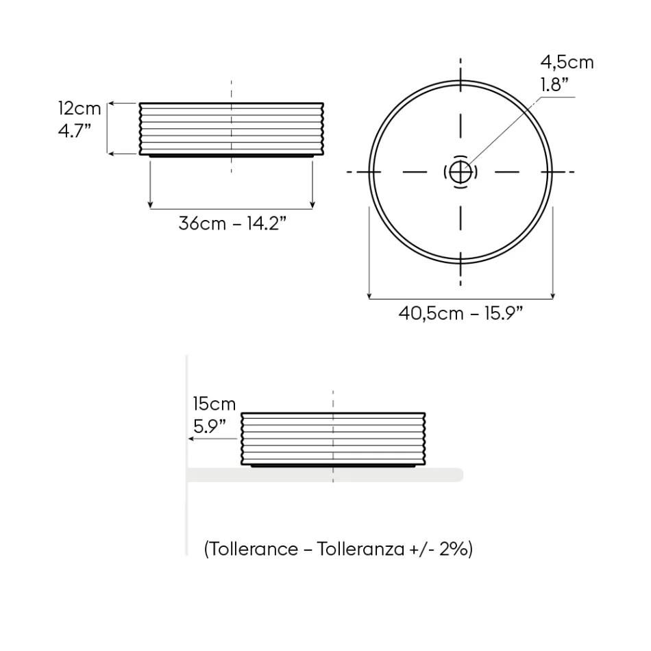Lavabo da Appoggio in Gres Porcellanato con Bordo Smaltato - Vibrazione Viadurini