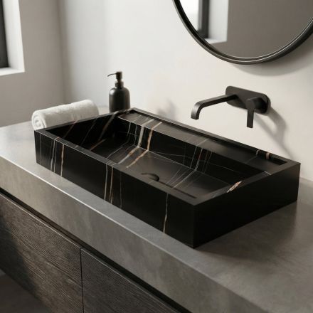 Lavabo da Appoggio in Gres Porcellanato Effetto Marmo Made in Italy - Cervia Viadurini