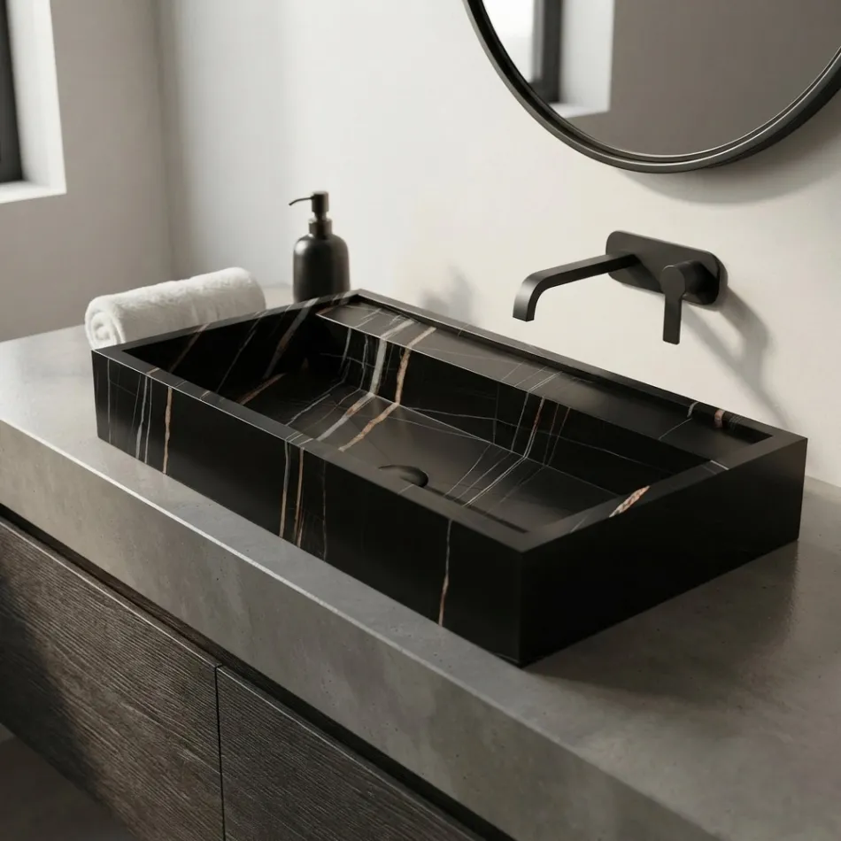 Lavabo da Appoggio in Gres Porcellanato Effetto Marmo Made in Italy - Cervia Viadurini