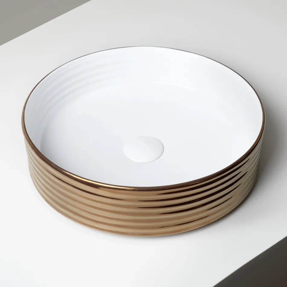 Lavabo da Appoggio in Gres Porcellanato Ondulato Made in Italy - Vibrazione Viadurini