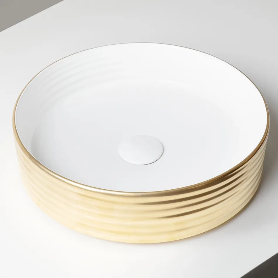 Lavabo da Appoggio in Gres Porcellanato Ondulato Made in Italy - Vibrazione Viadurini