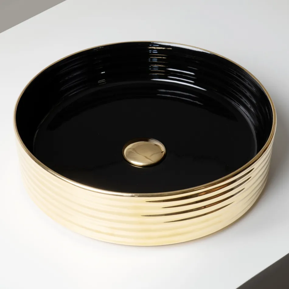 Lavabo da Appoggio in Gres Porcellanato Ondulato Made in Italy - Vibrazione Viadurini