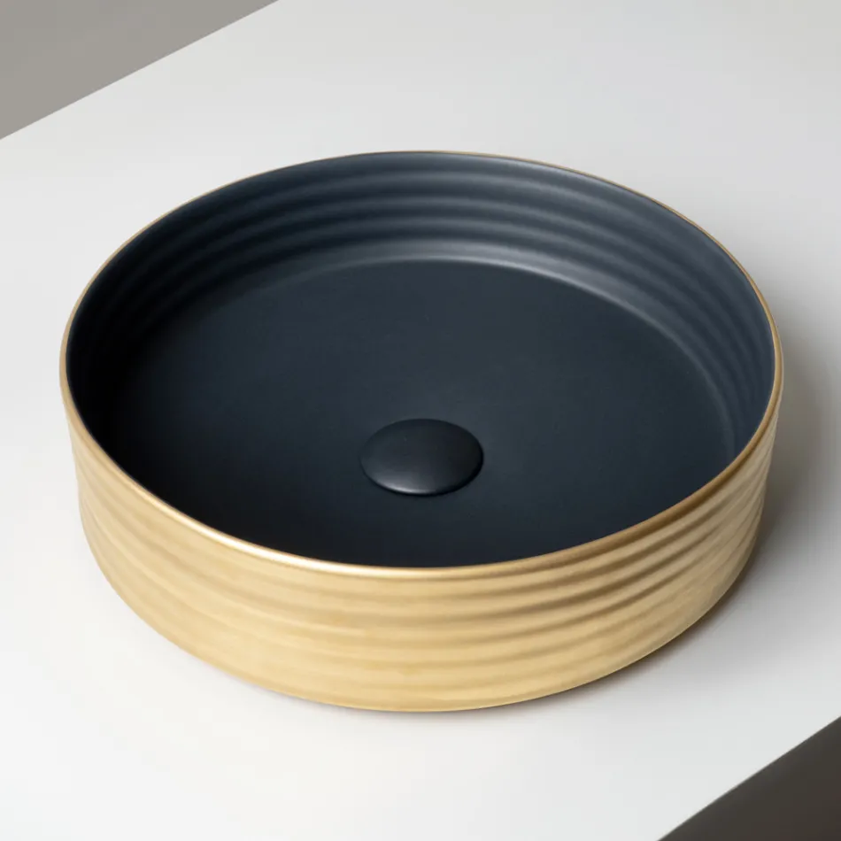 Lavabo da Appoggio in Gres Porcellanato Ondulato Made in Italy - Vibrazione Viadurini