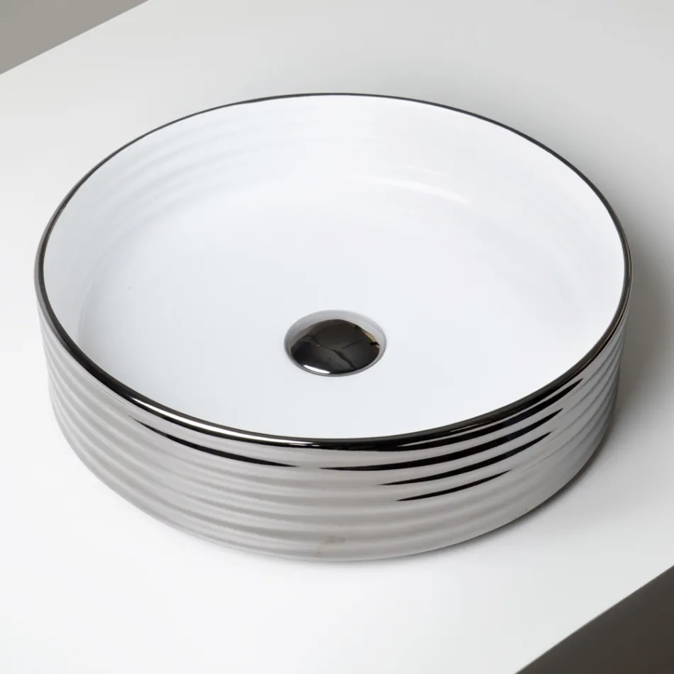 Lavabo da Appoggio in Gres Porcellanato Ondulato Made in Italy - Vibrazione Viadurini