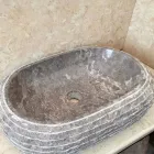 Lavabo da appoggio in pietra grigia Ivy, pezzo unico Viadurini