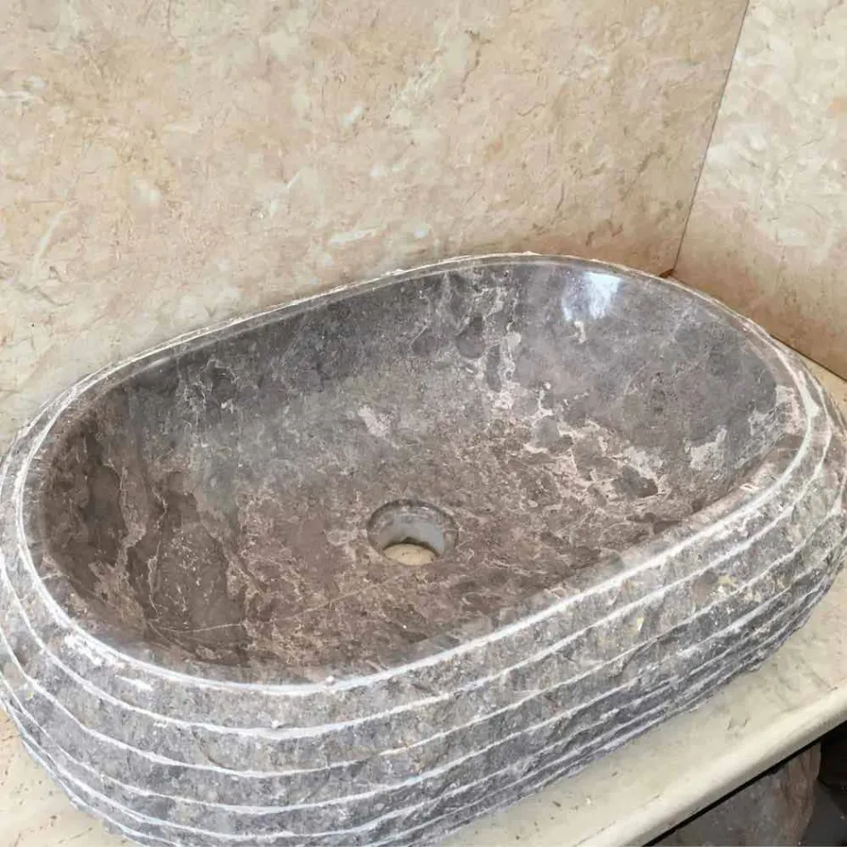 Lavabo da appoggio in pietra grigia Ivy, pezzo unico Viadurini