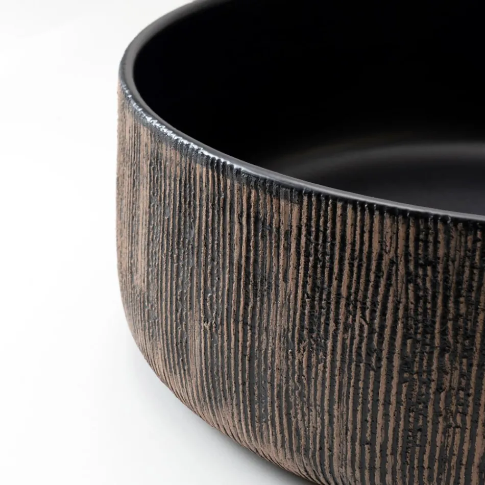 Lavabo da Appoggio in Terra Rossa Naturale Striato a Mano - Balance Viadurini