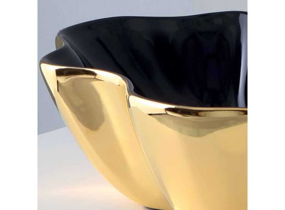 Lavabo da appoggio moderno in ceramica oro e nero fatto in Italia Cubo Viadurini