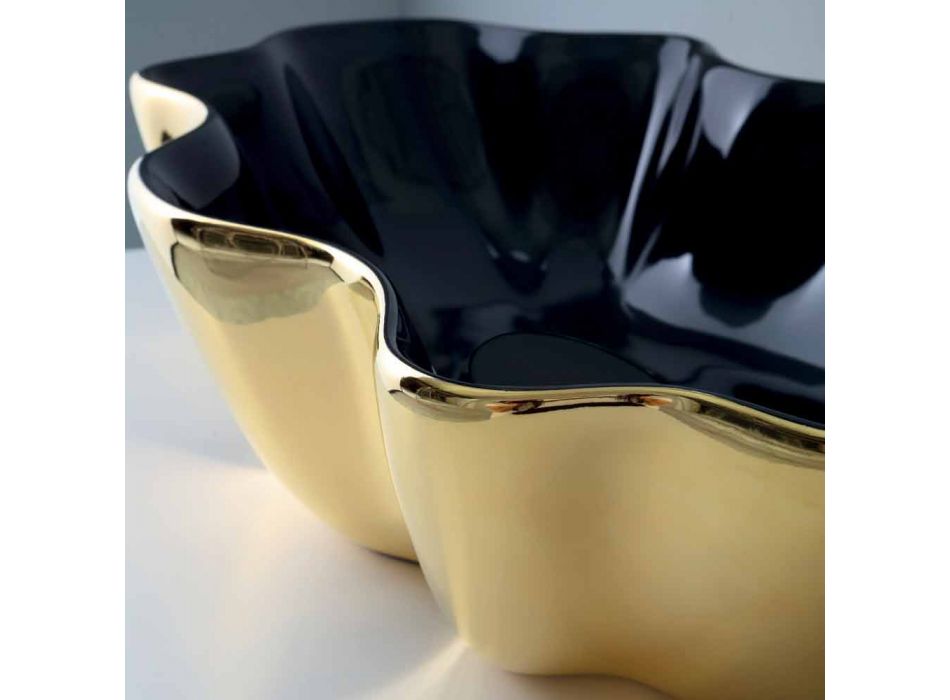 Lavabo da appoggio moderno in ceramica oro e nero fatto in Italia Cubo Viadurini