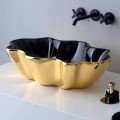 Lavabo da appoggio moderno in ceramica oro e nero fatto in Italia Cubo