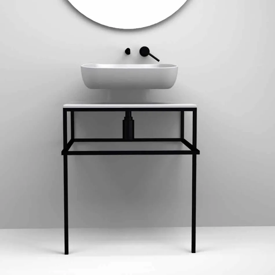 Lavabo da appoggio moderno in ceramica realizzato in Italia, Reale Viadurini
