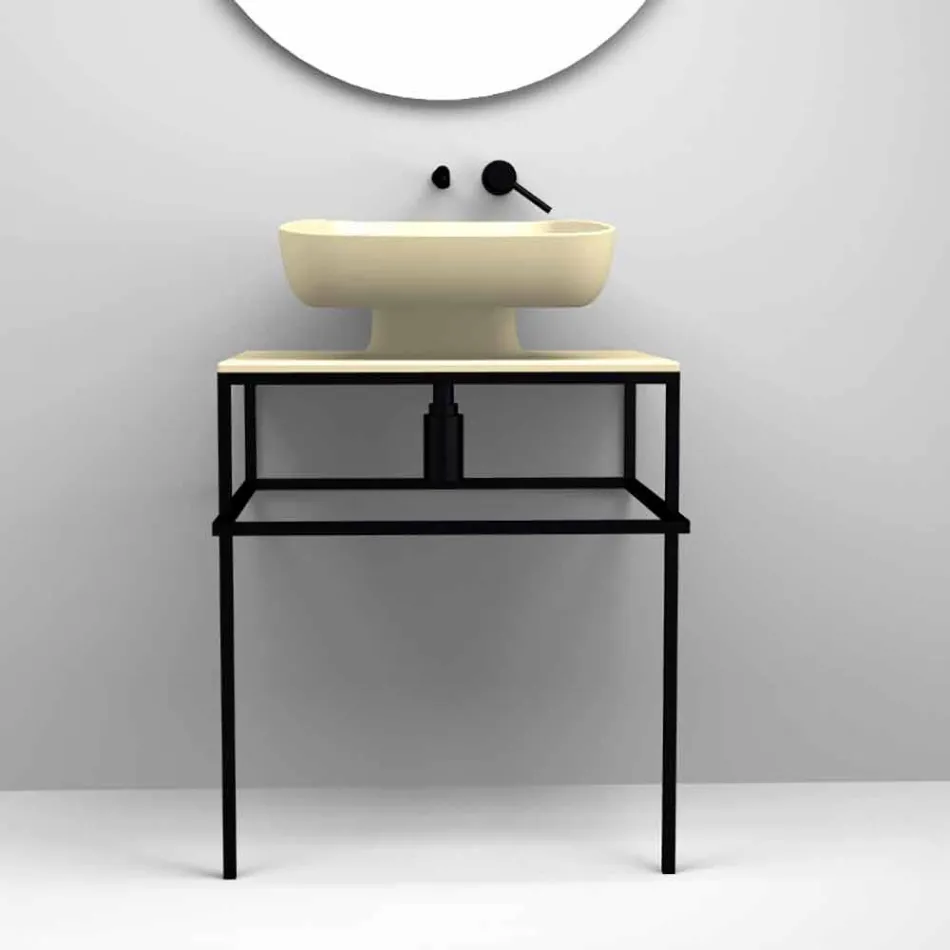 Lavabo da appoggio moderno in ceramica realizzato in Italia, Reale Viadurini
