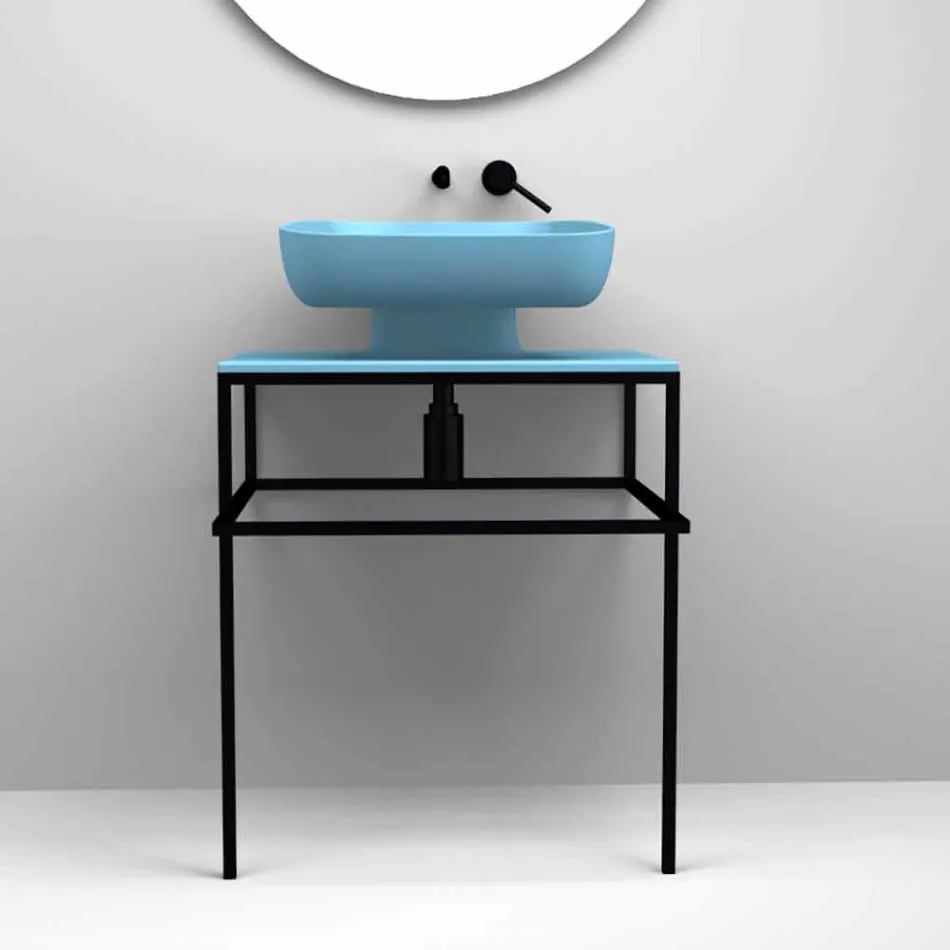 Lavabo da appoggio moderno in ceramica realizzato in Italia, Reale Viadurini