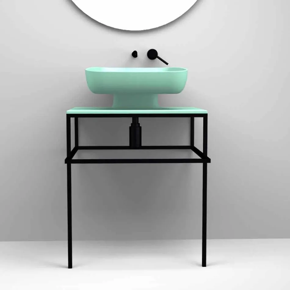 Lavabo da appoggio moderno in ceramica realizzato in Italia, Reale Viadurini