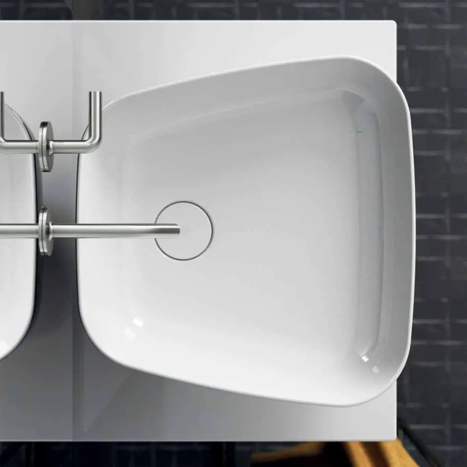 Lavabo da appoggio moderno in ceramica realizzato in Italia, Reale Viadurini