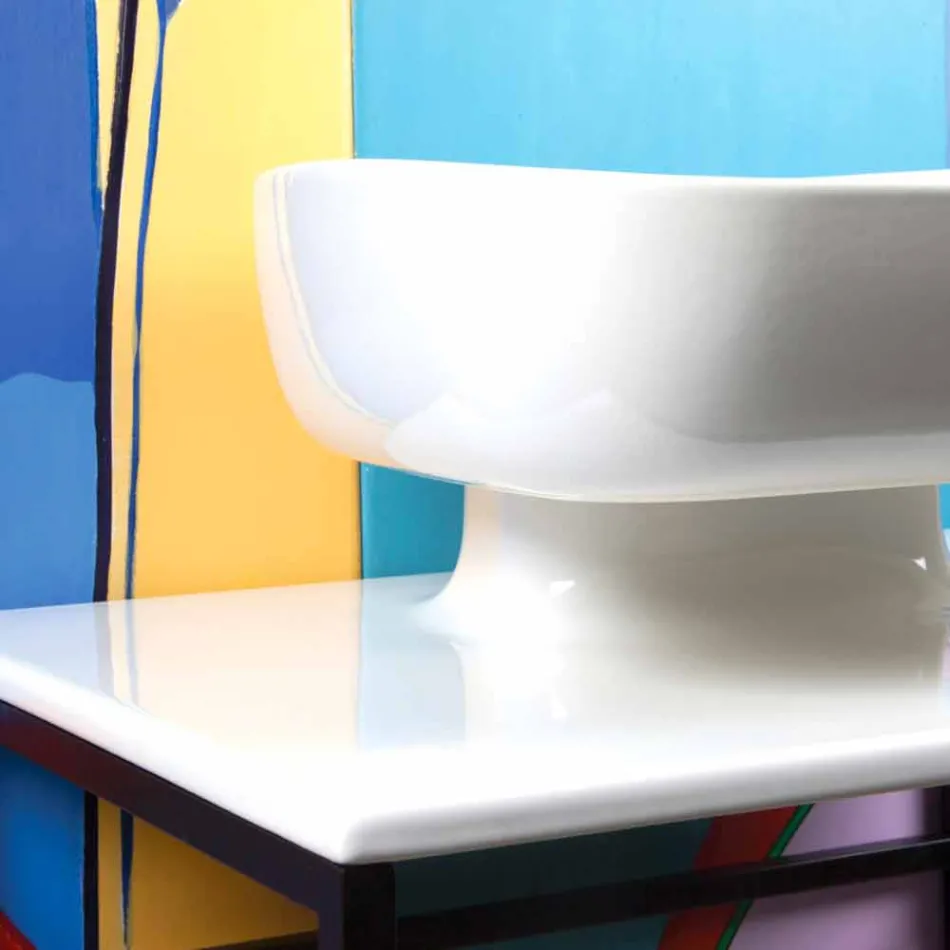 Lavabo da appoggio moderno in ceramica realizzato in Italia, Reale Viadurini