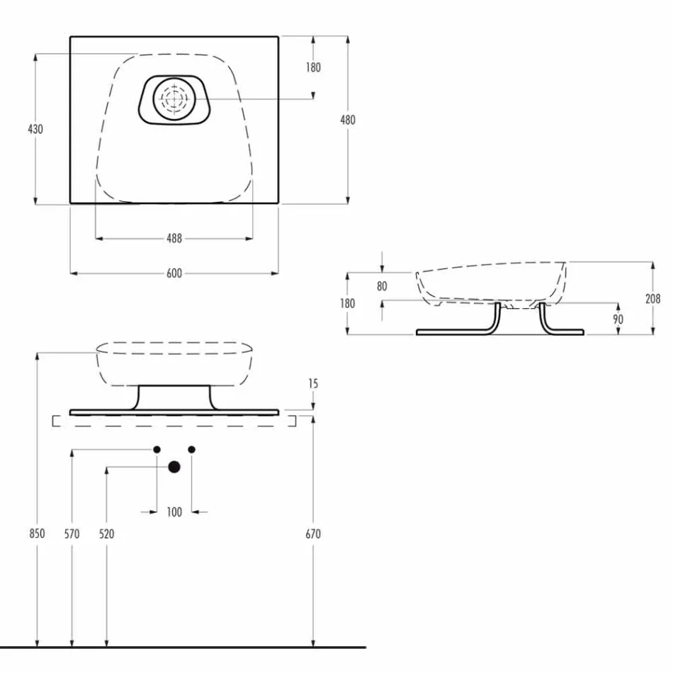Lavabo da appoggio moderno in ceramica realizzato in Italia, Reale Viadurini