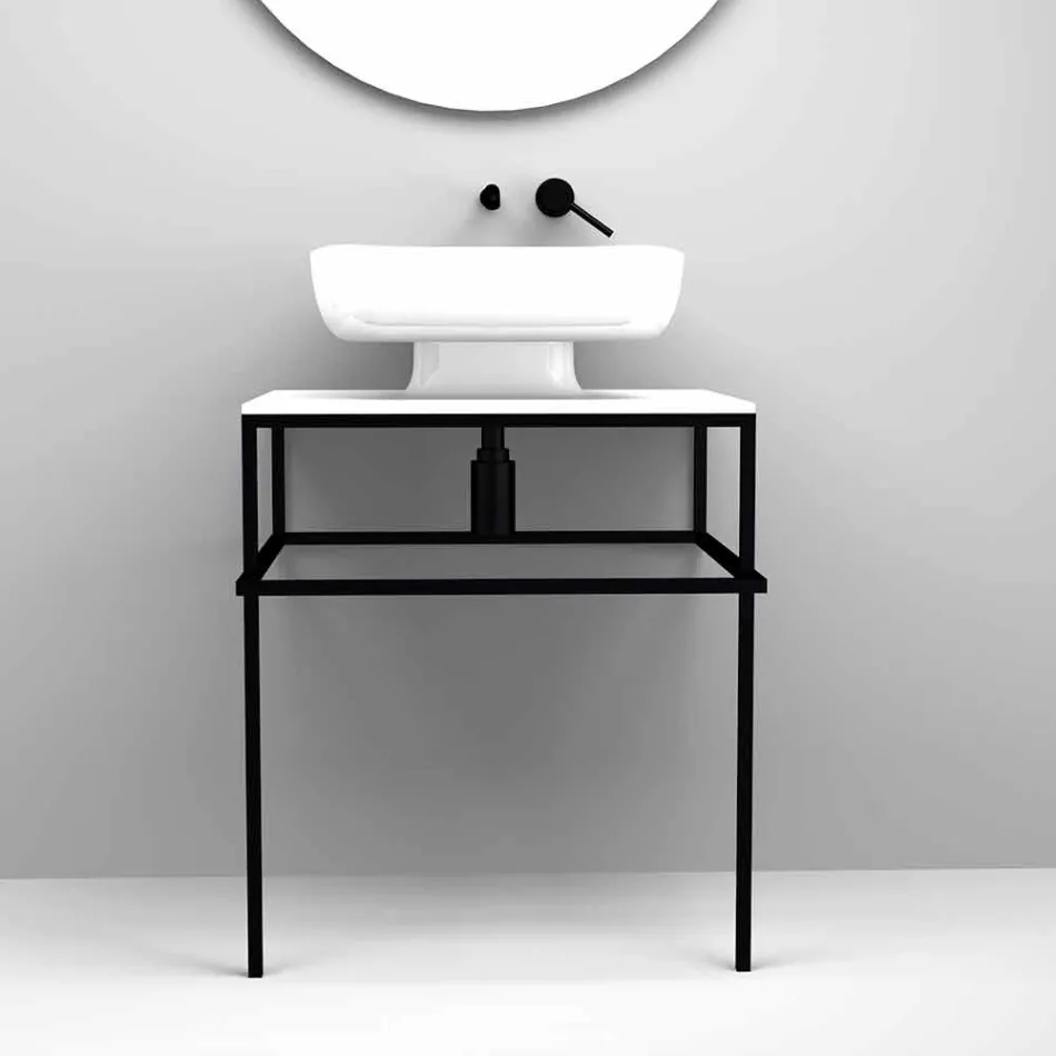 Lavabo da appoggio moderno in ceramica realizzato in Italia, Reale Viadurini