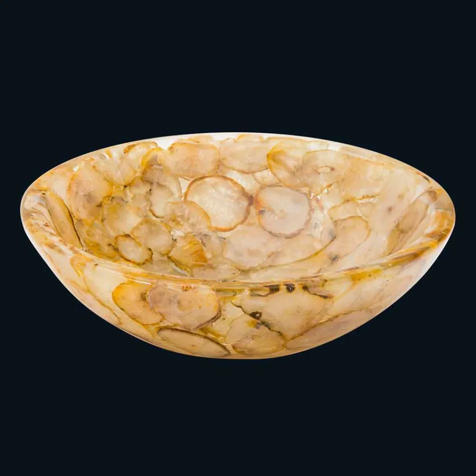 Lavabo da appoggio moderno in resina artificiale e pietra agata Petra Viadurini