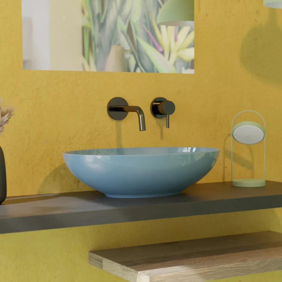 Lavabo da Appoggio Ovale in Ceramica Lucida L 50 cm Made in Italy - Ferry Viadurini