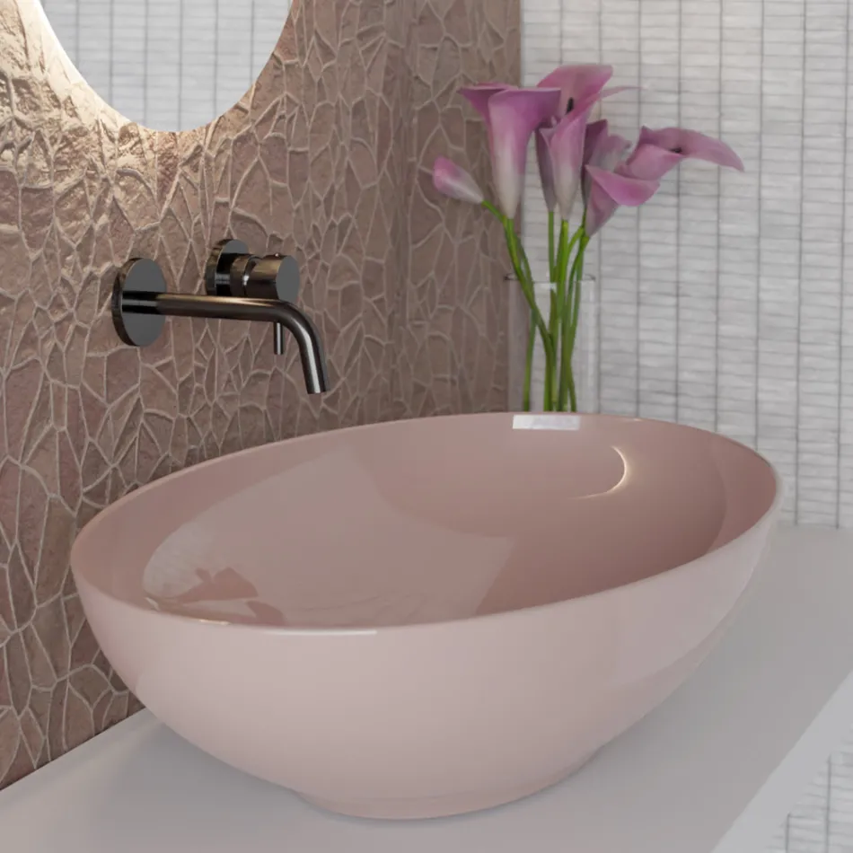 Lavabo da Appoggio Ovale in Ceramica Lucida L 50 cm Made in Italy - Ferry Viadurini