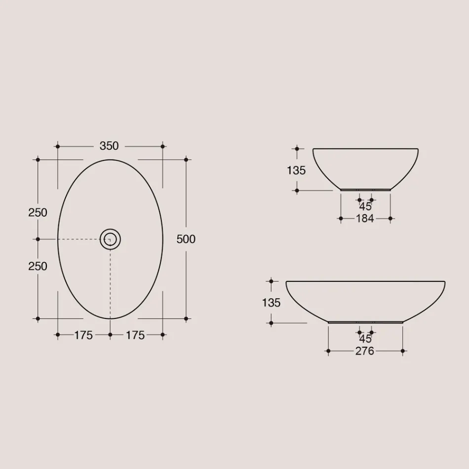 Lavabo da Appoggio Ovale in Ceramica Lucida Realizzato in Italia - Ferry Viadurini