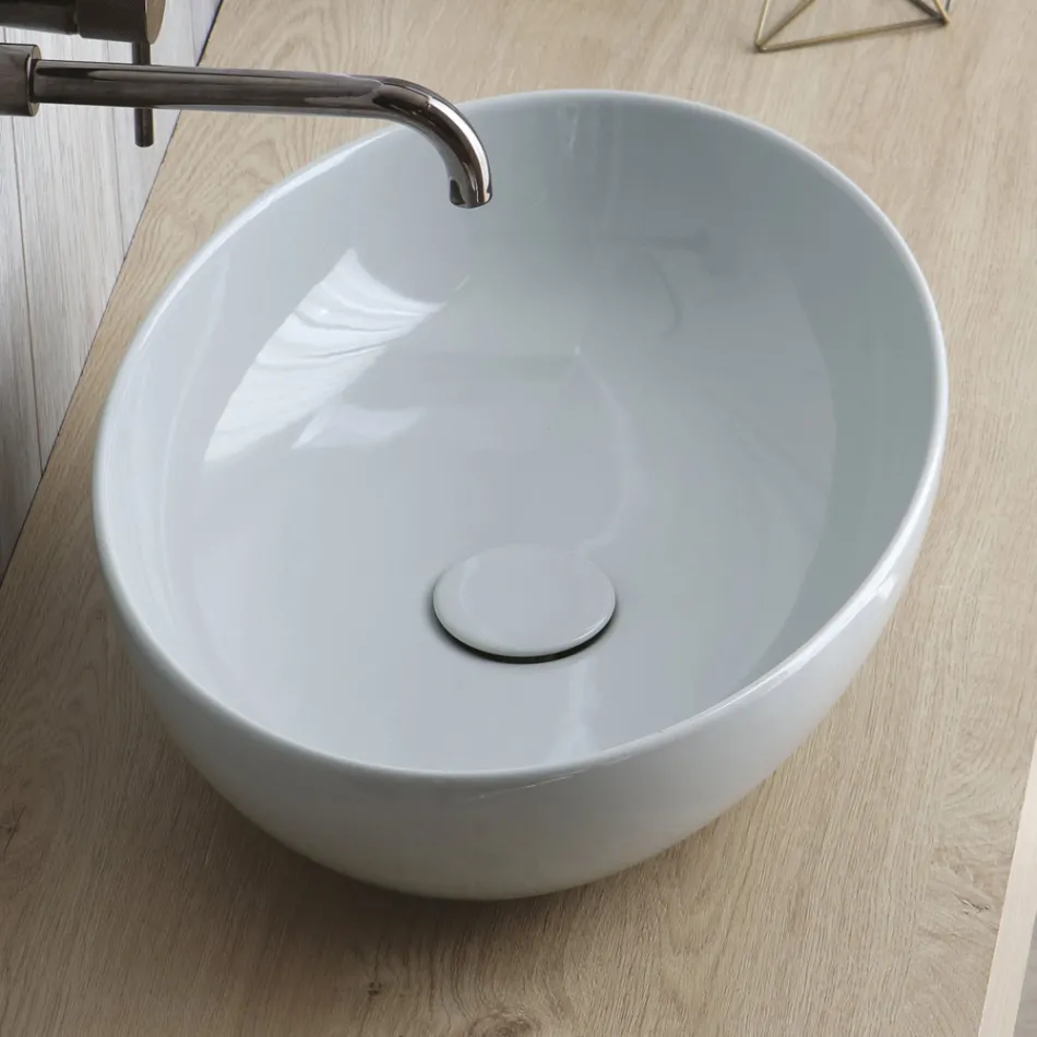 Lavabo da Appoggio Ovale in Ceramica Lucida Realizzato in Italia - Ferry Viadurini