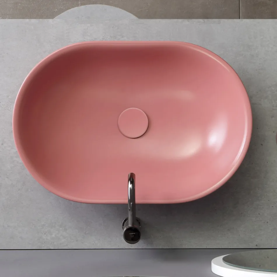 Lavabo da Appoggio Ovale in Ceramica Opaca Realizzato in Italia - Nelly Viadurini
