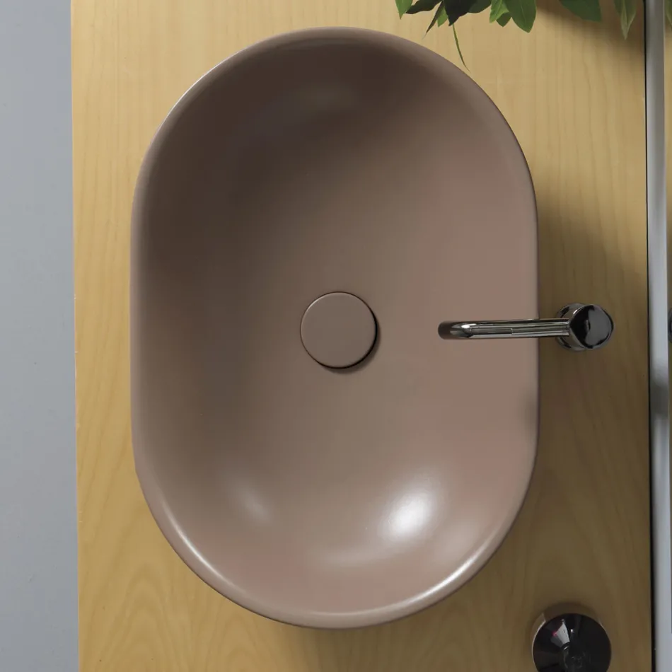 Lavabo da Appoggio Ovale in Ceramica Opaca Realizzato in Italia - Nelly Viadurini